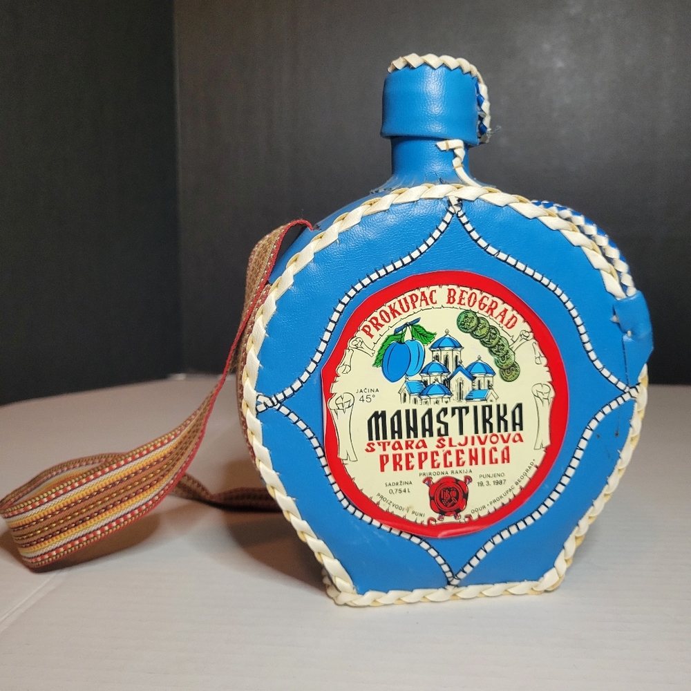 Prokupac Beograd Mahastirka Stara Prepecehica Leather Bound Plum Brandy Canteen